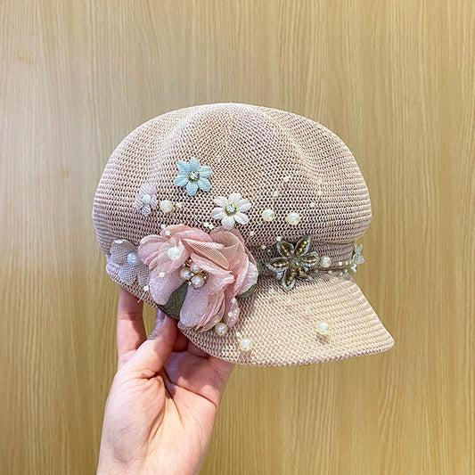 2022-pearl  flower ventilation  lady leisure  Octagonal hat  women  visors cap womens hats caps for women korean style hat